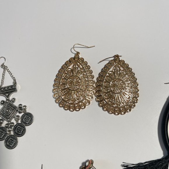 Bundle of 4 Bohemian Earrings, Black Tassel's, Silver and Gold Combination - Picture 3 of 11